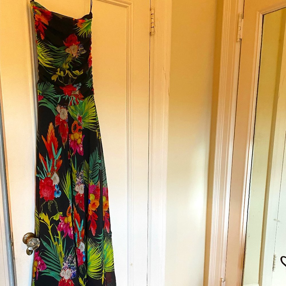 Fuzzi Strapless Floral-print Tulle Jumpsuit Size Small